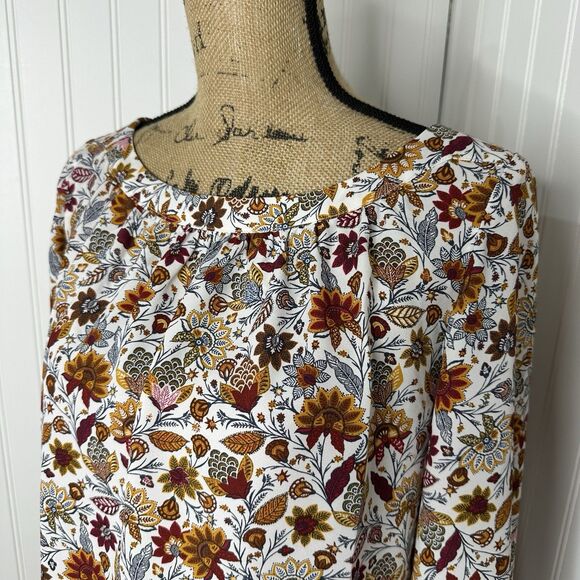 Loft Outlet Floral Blouse Sz S Elastic Cuff Fall Peasant Prairie Cottagecore - Picture 3 of 13